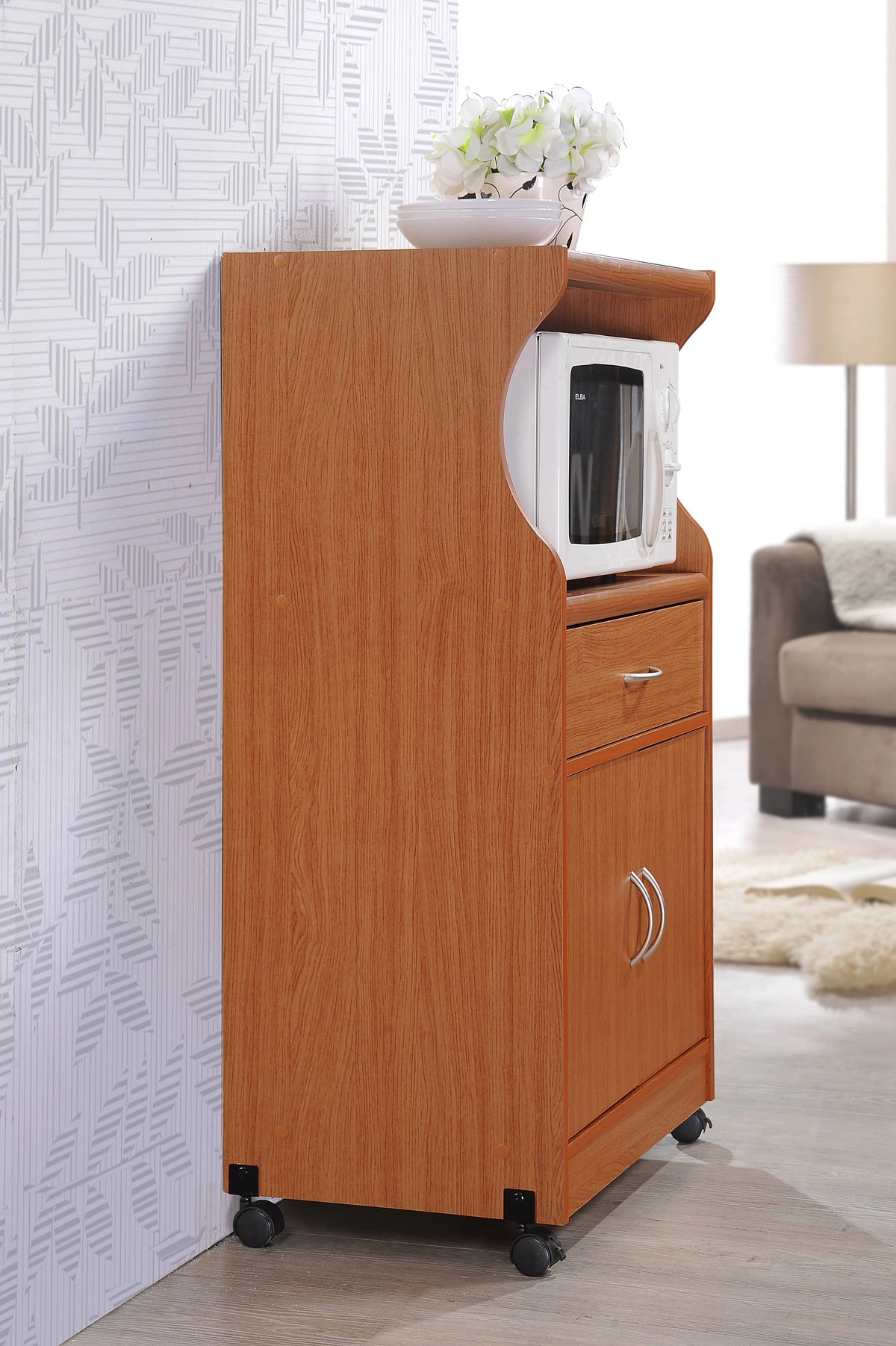 Hodedah Microwave Kitchen Cart, White