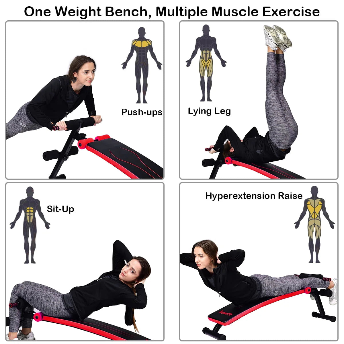 SuperFit Folding Weight Bench Adjustable Sit-up Board Workout Slant Bench Red