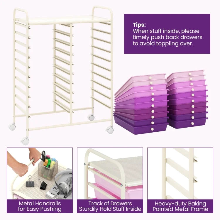 20 Drawers Rolling Storage Cart Studio Organizer
