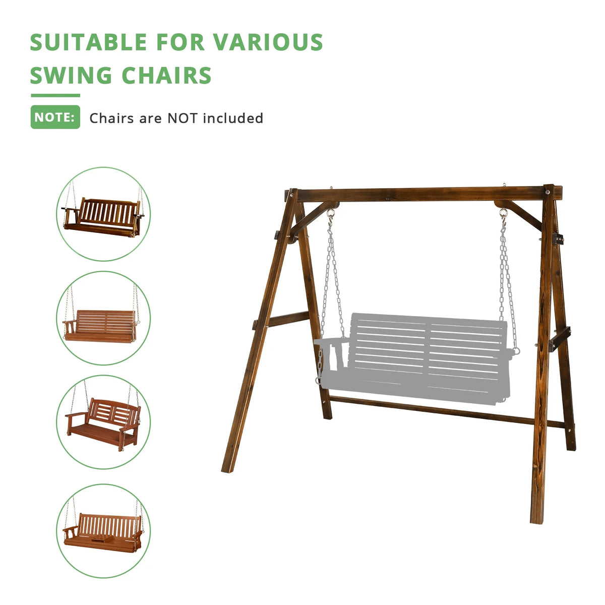 Zimtown Porch Swing Frame Swing Stand A-Frame 600lbs Wooden Carbonized 4FT