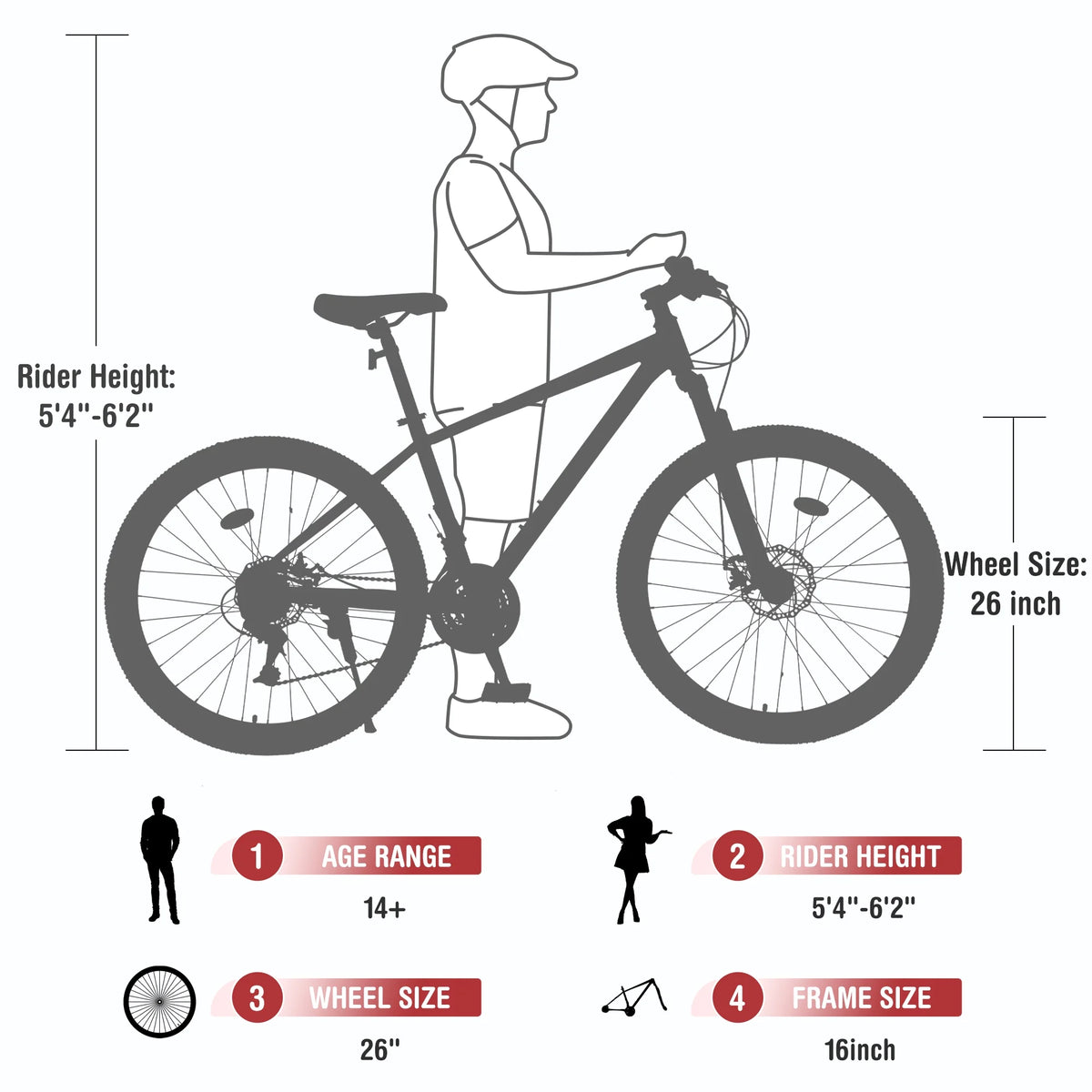Aukfa 26" Mountain Bike for Men/Women,24 Speed Adult Bicycle Suspension Fork,Fits Riders 5'4" - 6'2"Red