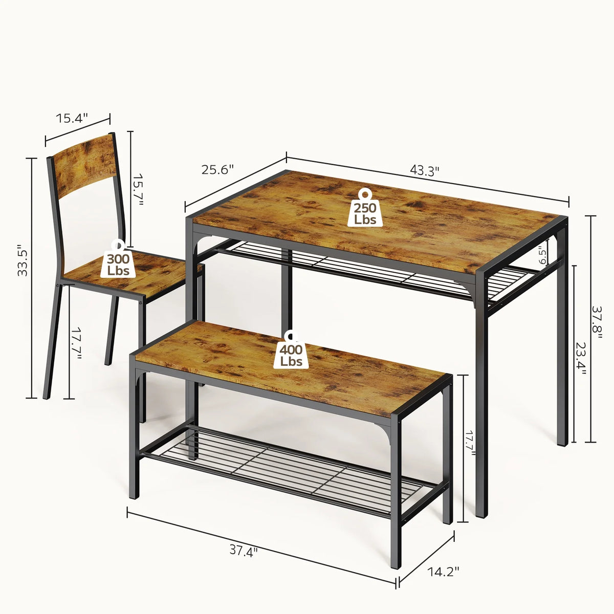 Lofka Dining Table Set for 4, Kitchen Table and Chairs Set with Bench for Small Space,  Breakfast Nook, Black
