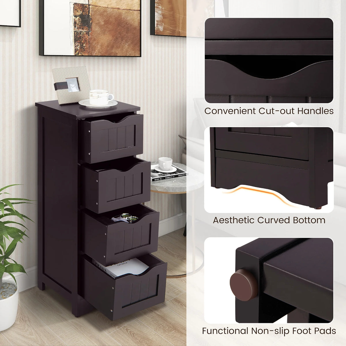 Costway 32.5'' Bathroom Floor Cabinet with Anti-tipping Device Freestanding Towel Cabinet Black