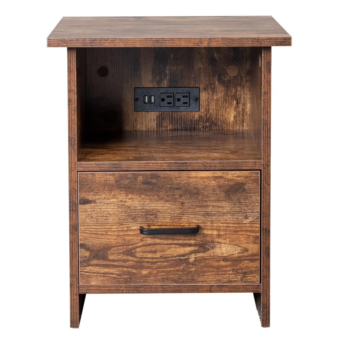 HQZX Vintage Nightstand with USB Socket,Bedside Table with 1 Drawer,Walnut,Adult