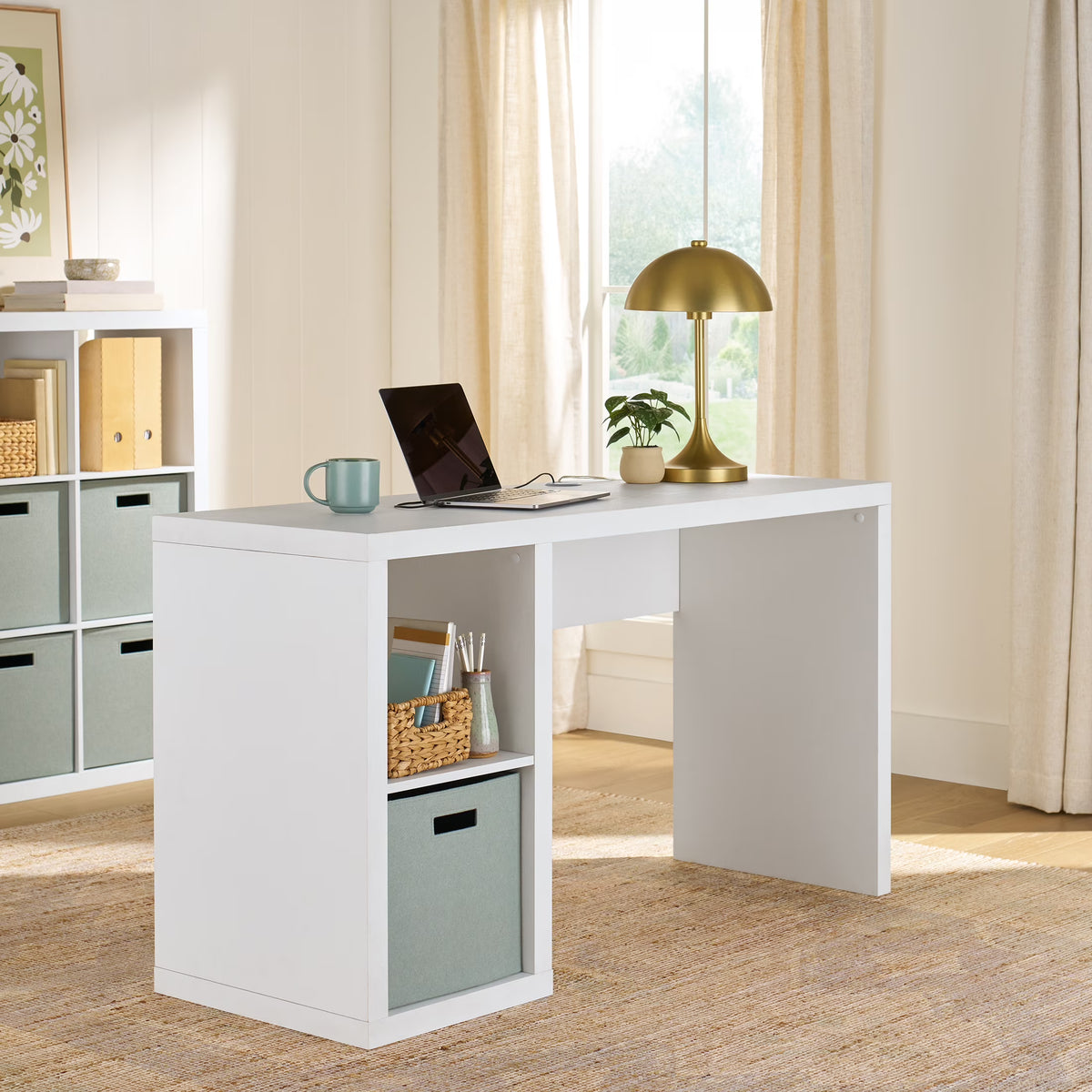 Better Homes & Gardens Cube Storage Office Desk, White Texture