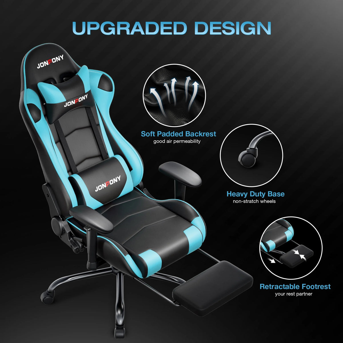 JONPONY Big and Tall 500LBS Gaming Chair, Ergonomic Design, Gamer Chair PU Leather with Footrest and Lumbar Support, High Back Office Chair Support 8 Hours Long Sitting,Red Computer Chair,Red
