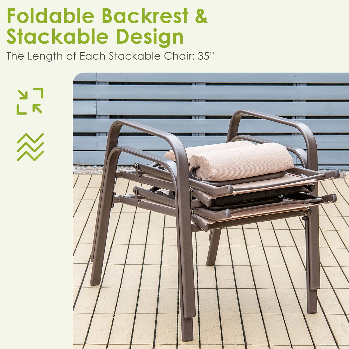 Costway 3PCS Patio Bistro Furniture Set Adjustable Back Stackable Chairs Black
