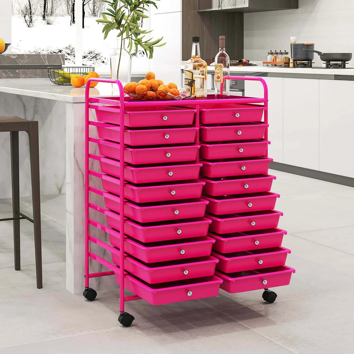 Costway 20 Drawer Rolling Storage Cart Tools Scrapbook Paper Office School Organizer Yellow