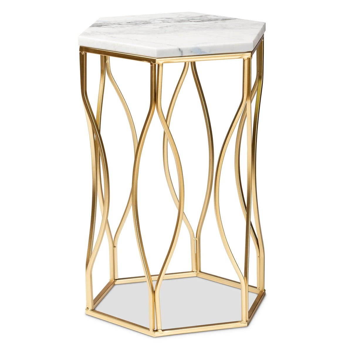 Baxton Studio Kalena Modern and Contemporary Gold Metal End Table with Marble Tabletop