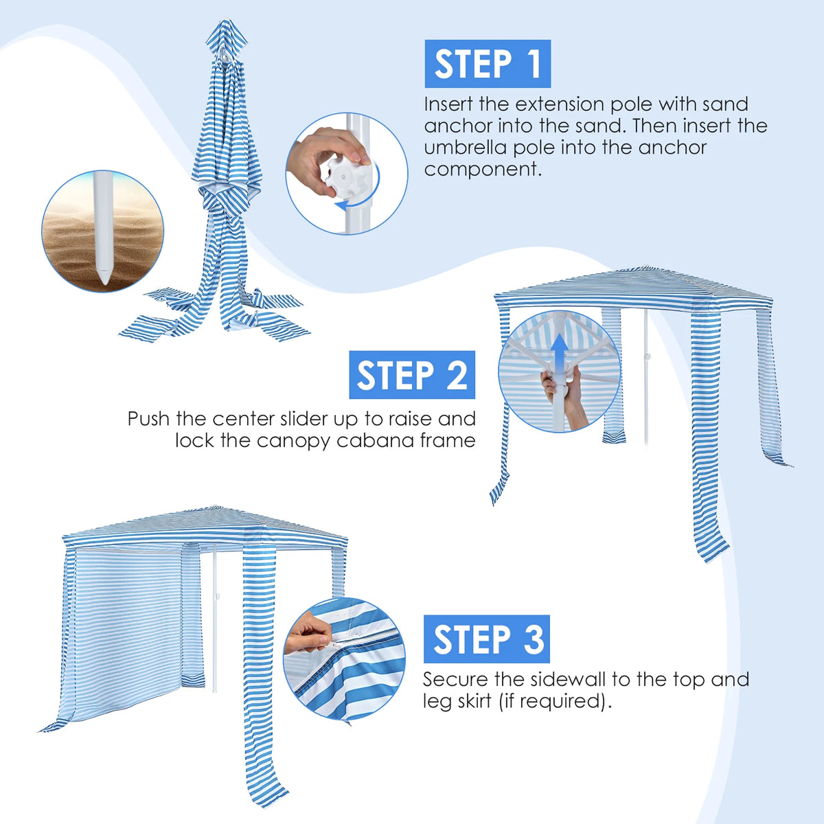 Costway 6.6' x 6.6' Foldable Beach Cabana Easy-Setup Beach Canopy W/ Carry Bag Blue