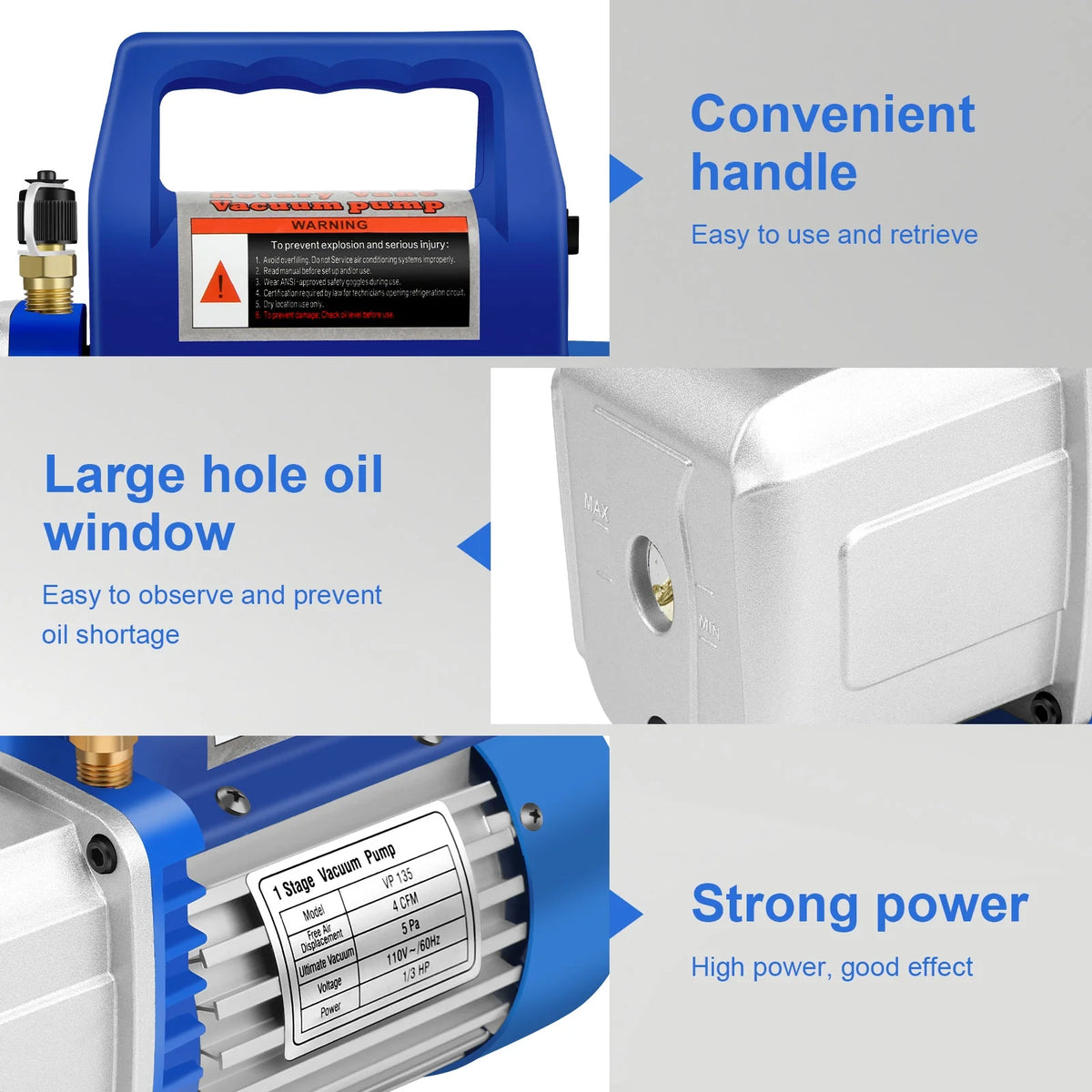 AC Vacuum Pump and Gauge Set, 4 CFM Vacuum Pump Kit for AUTO/Mini Split System for R134a R410a R12 Refrigerants, with R134a Quick Couplers and Can Tap