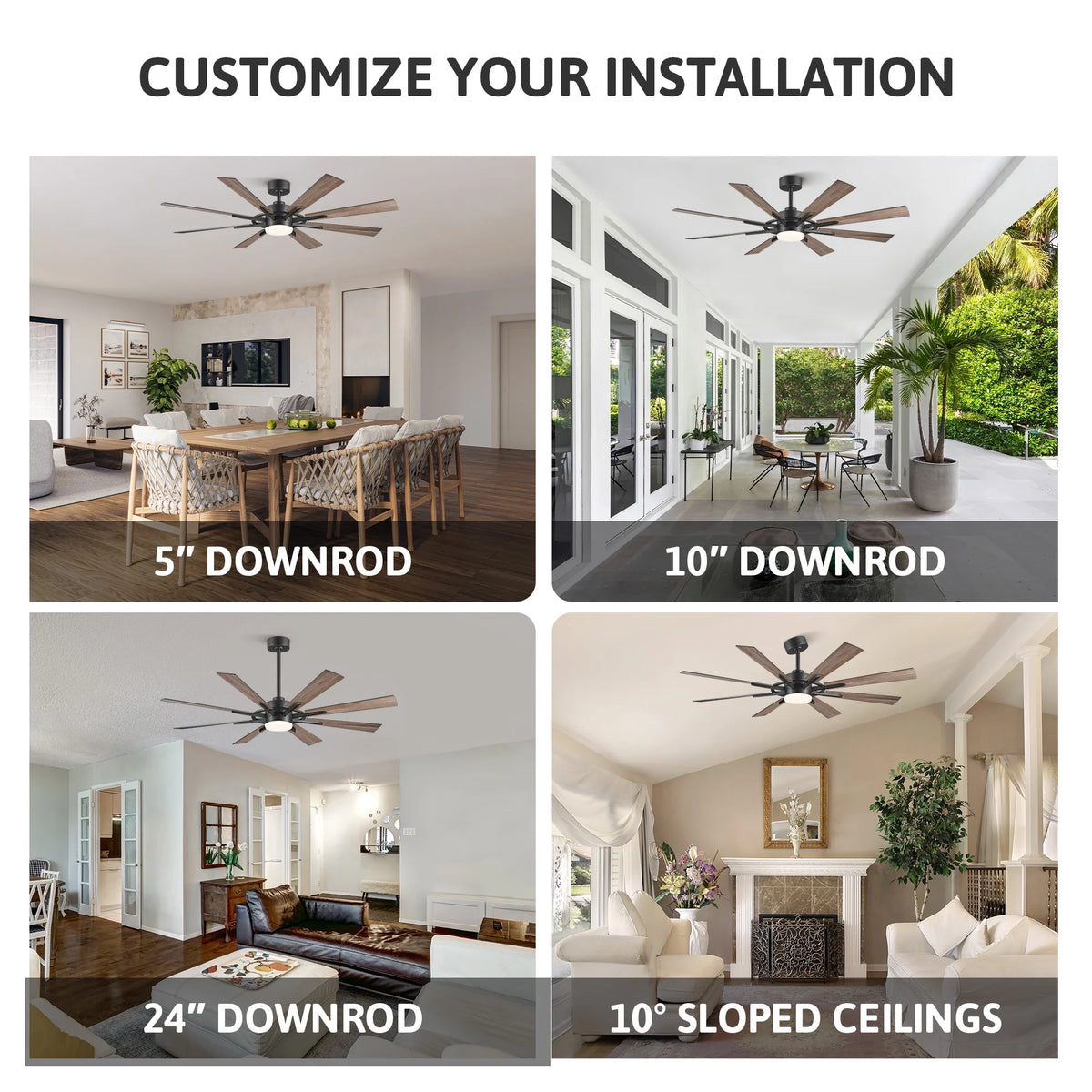 Bestco 60" Ceiling Fan with Light Kit and Remote Control for Farmhouse Living Room