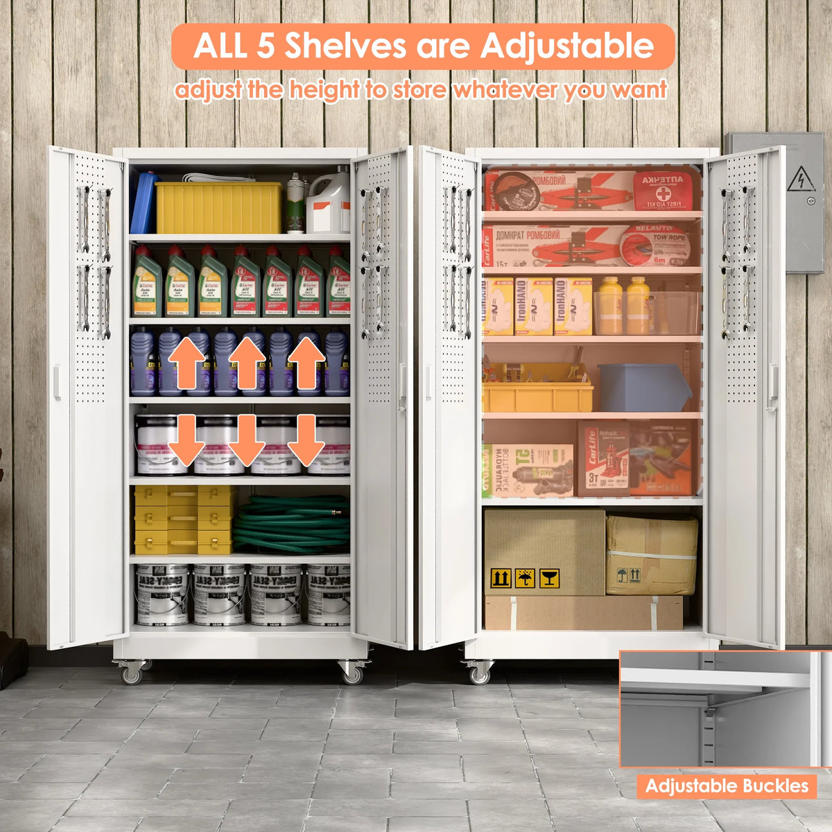 Supeer Locking Storage Cabinet with 5 Adjustable Shelves, Steel, Black, 71" H, Assemble Required