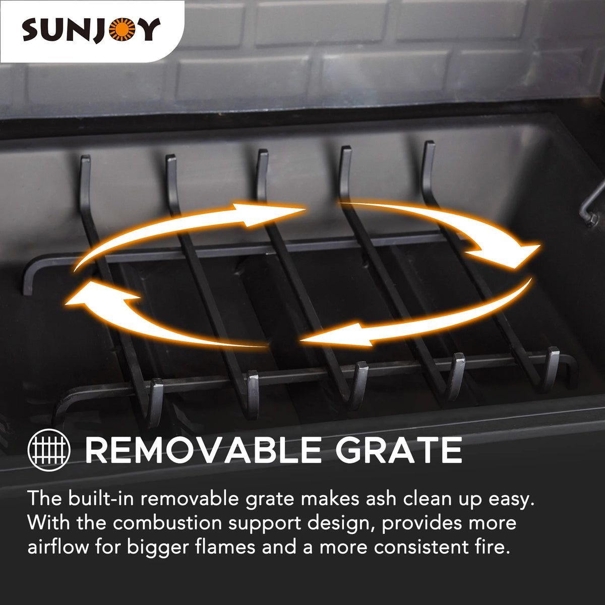 SUNJOY Outdoor 48 inch Steel Wood Burning Stone Fireplace with Fire Poker and Removable Grate