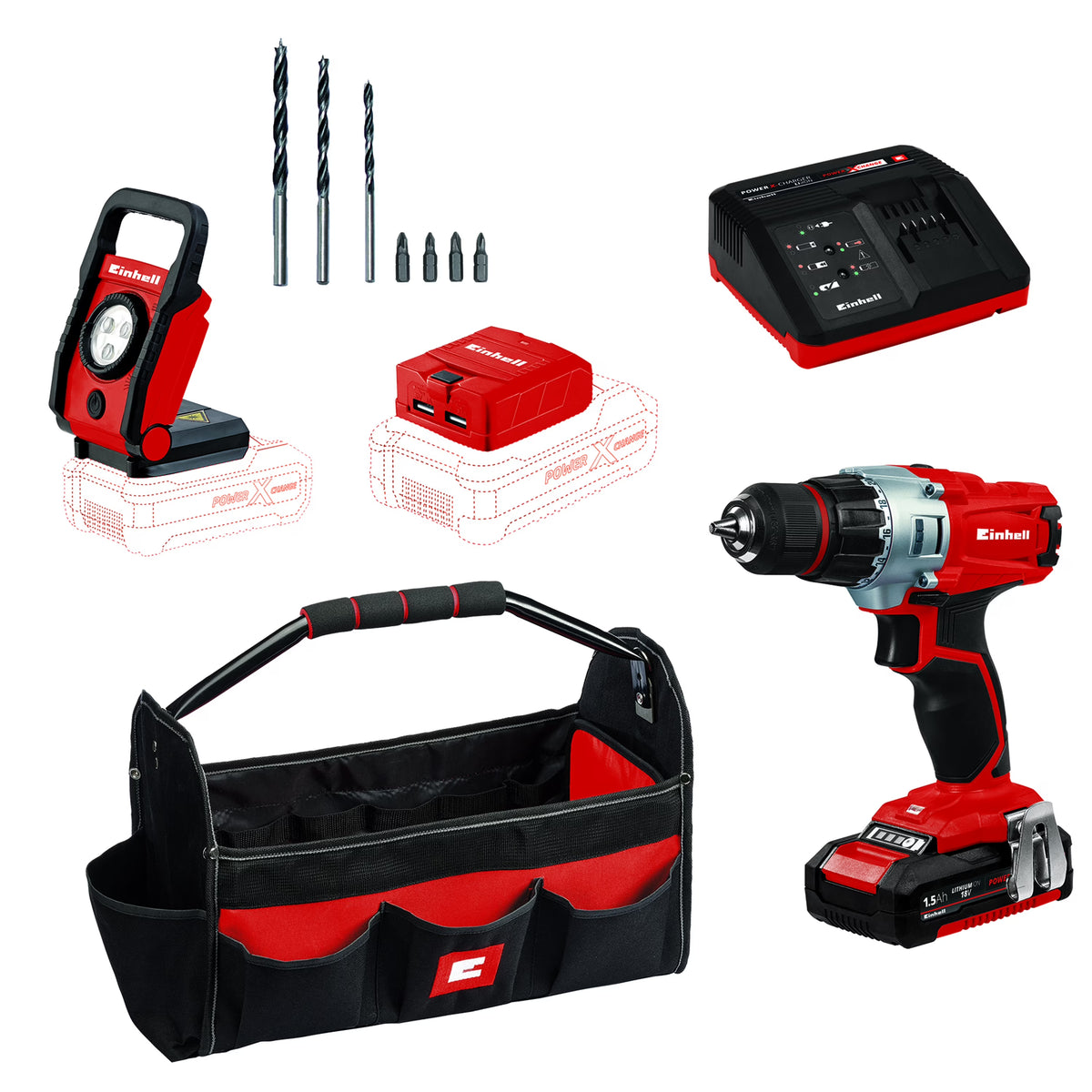 Einhell TE-CD 18/2 Li 18-Volt Power X-Change Cordless Drill Workshop Power Tool Kit, 3/8-Inch, W/ 1.5-Ah Battery