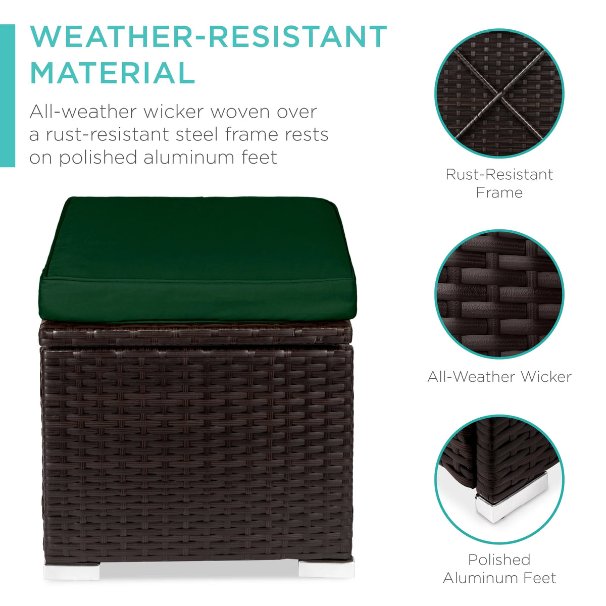 Best Choice Products Set of 2 Wicker Ottomans, Multipurpose Furniture w/ Removable Cushions - Brown/Beige