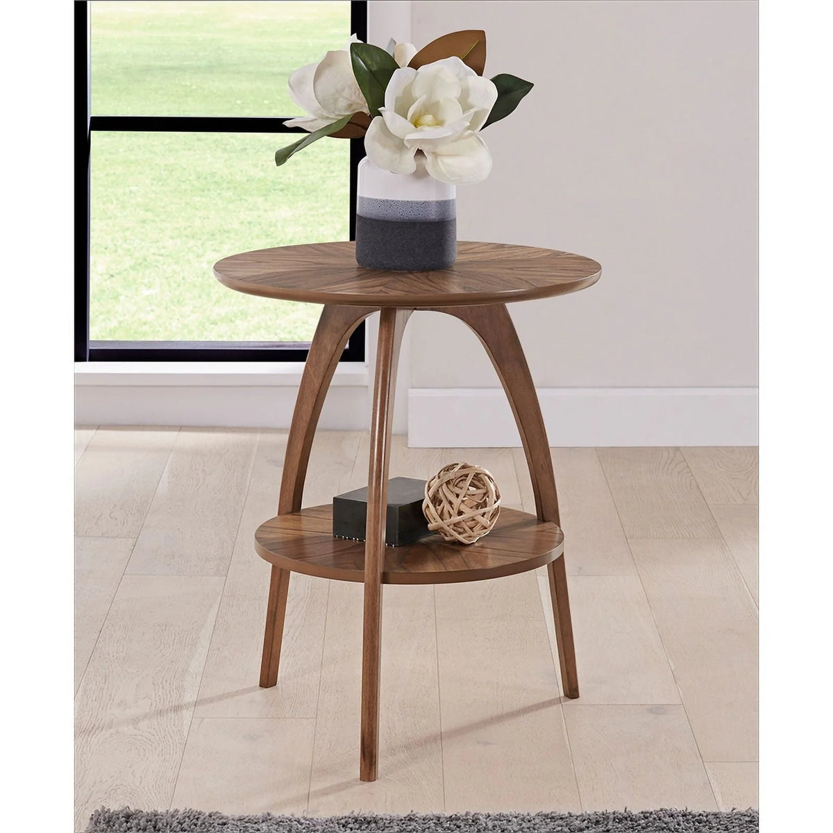 Martin Svensson Home LAX Round Wood End Table in Warm Nutmeg