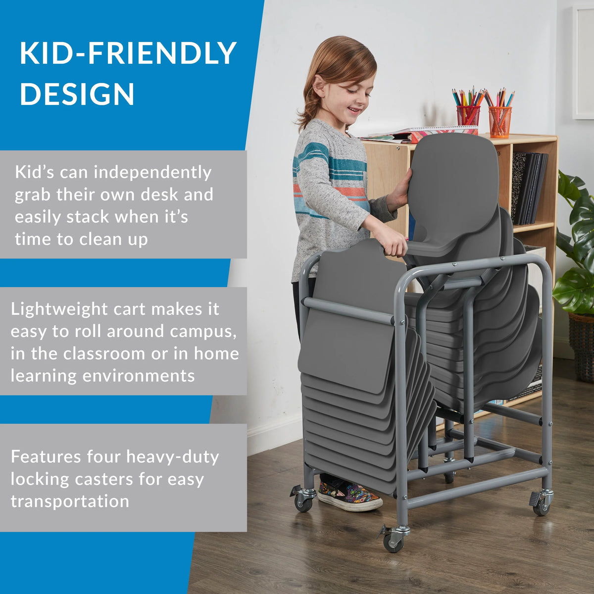 ECR4Kids The Surf Portable Lap Desk with Mobile Storage Cart, Blue, 10-Pack