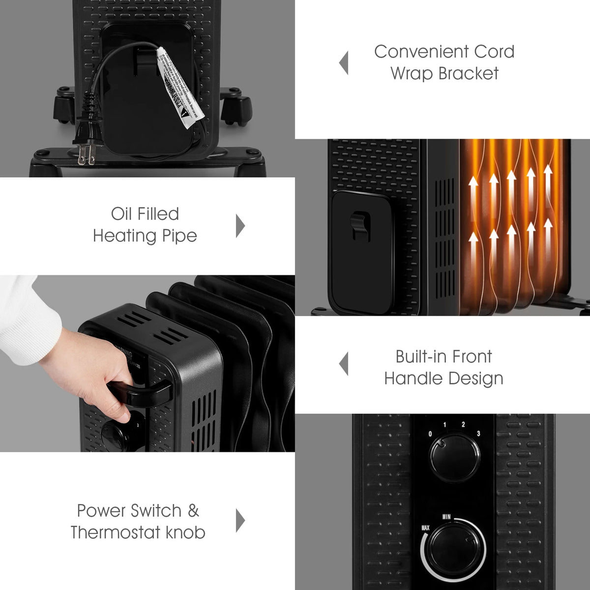 Gymax 1500W Oil Filled Radiator Space Heater w/ 3 Heating Modes Black