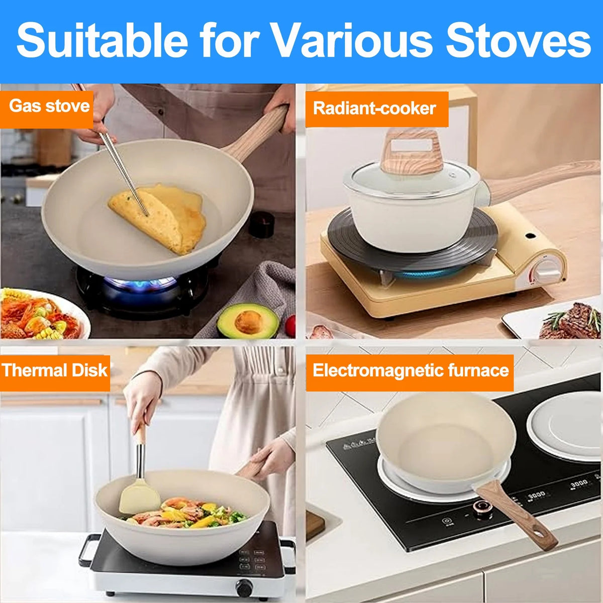 Kitchen Cookware Sets, Nonstick Pots and Pans Set, Induction Cookware, 19 Pcs