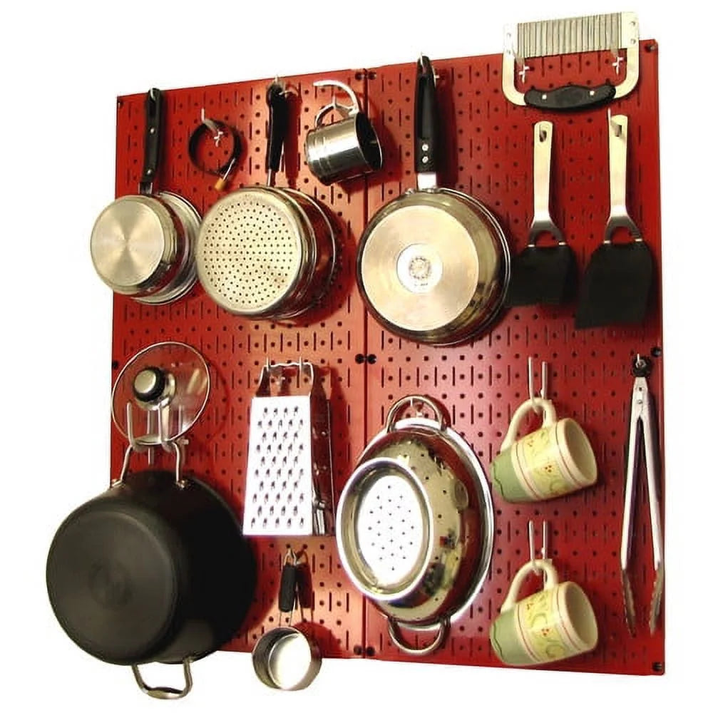 Wall Control Kitchen Pegboard Organizer Pots and Pans Pegboard Pack Storage and Organization Kit with Orange Pegboard and Blue Accessories