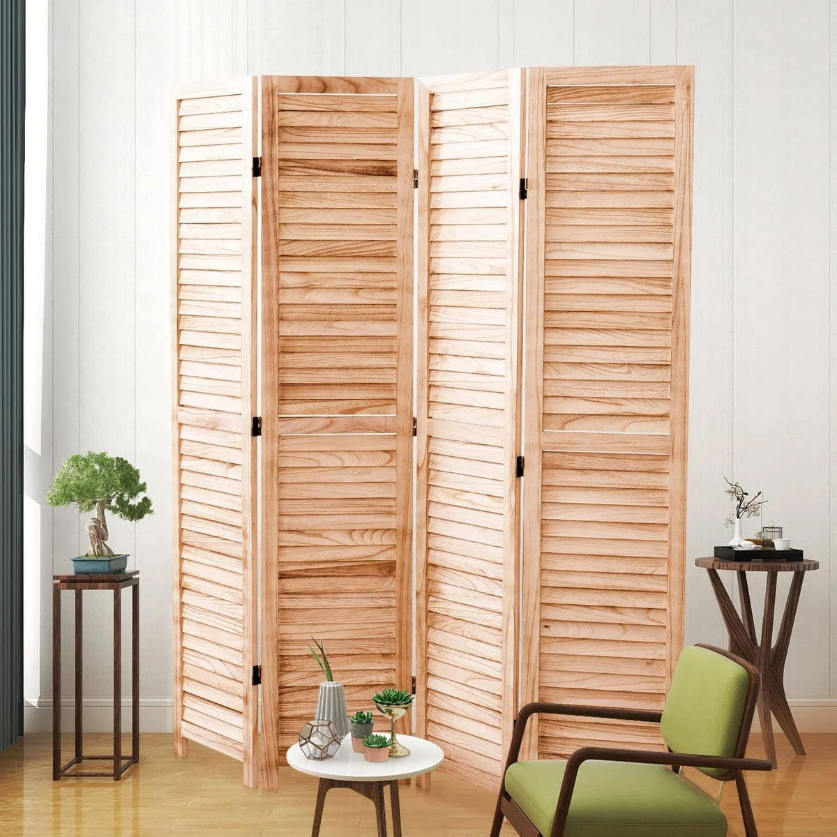 Privacy Screen 82.8'' W x 65'' H 6 - Panel Solid Wood Folding Room Divider, Natural,Outdoor Privacy Screen