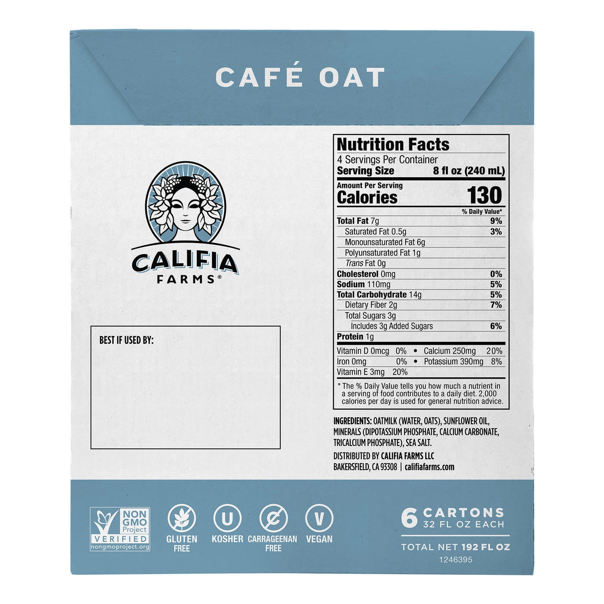 Califia Farms, Cafe Oat Milk, 32 fl oz, 6-Count