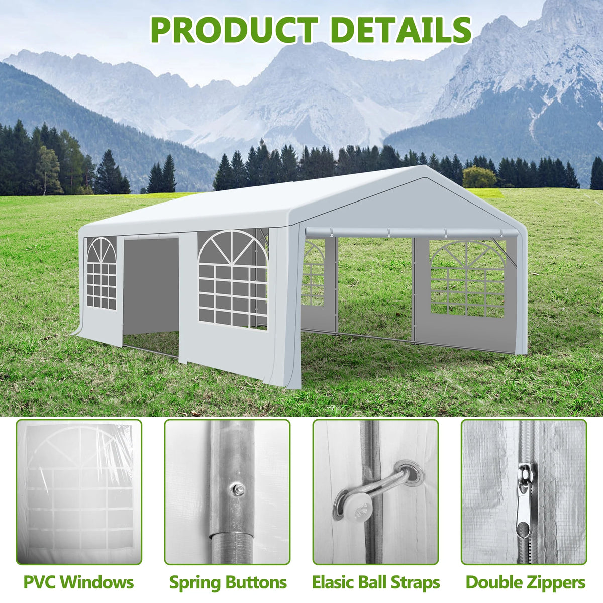 Gartooo 20'x20' Heavy Duty Party Tent, Outdoor Wedding Party Tent with Removable Sidewalls, Outdoor Canopy for Events