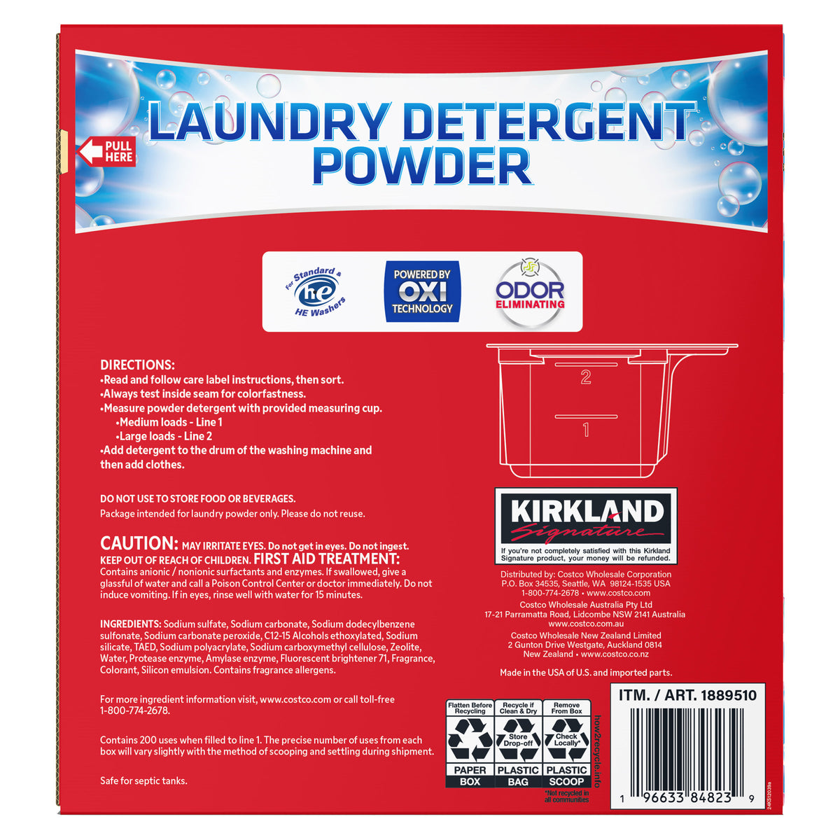 Kirkland Signature Powder Laundry Detergent, 200 Loads, 348.8 oz