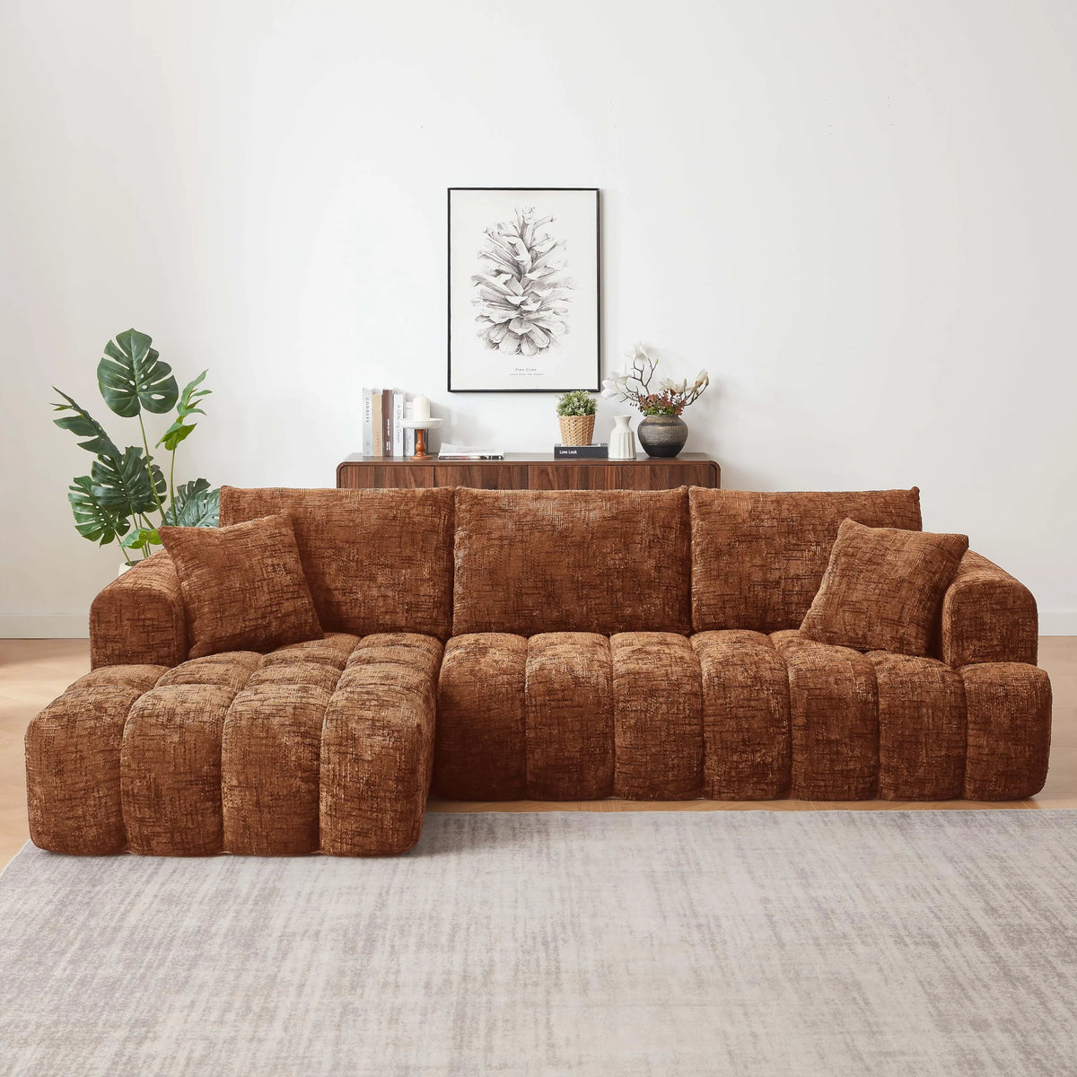 Lovableguy L-Shape Oversized Sectional Sofa,Chenille Modular Cloud Couch Sectional with Right Chaise Lounge,No Assembly,Upholstered Floor Sofa for Living Room Bedroom,khaki