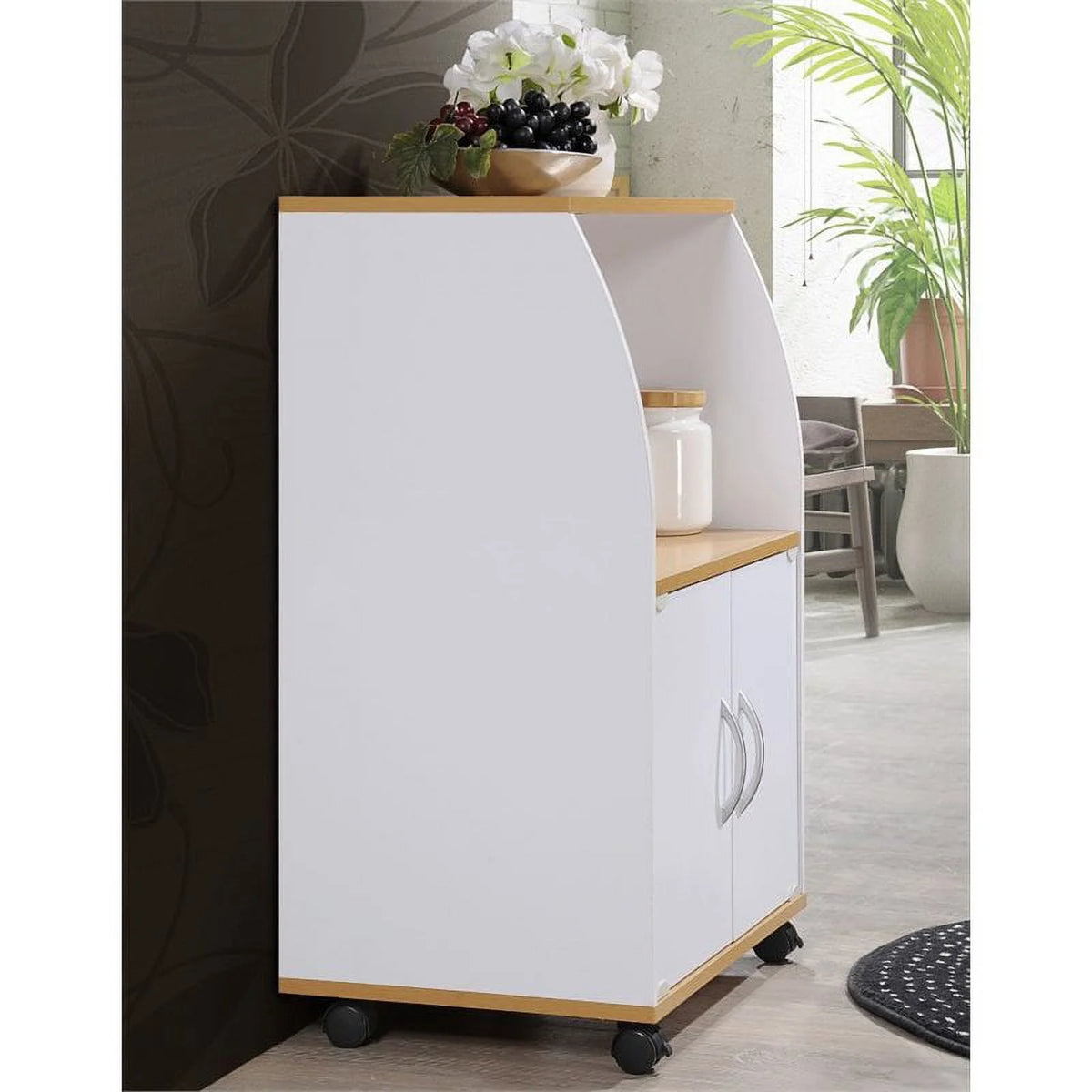 Pemberly Row Microwave Kitchen Cart in Beech