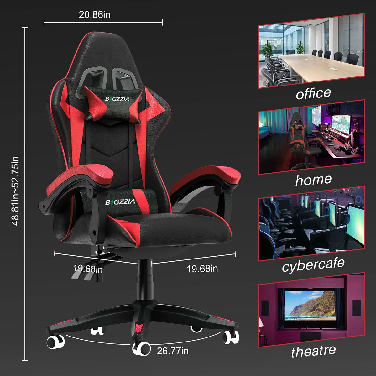 Bigzzia Gaming Chair Pu Leather Office Chair with Ergonomic Lumbar Pillow, Reclining Racing Game Chair Backrest and Seat Height Adjustable Swivel Recliner,Esports Chair with Headrest,Blue