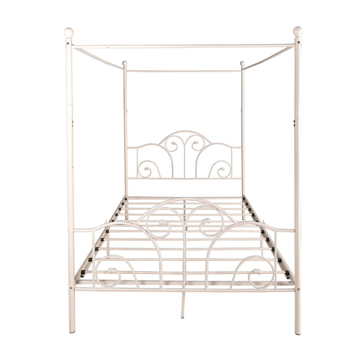 alazyhome Queen Size Canopy Metal Bed Frame, Metal Slat Support, White