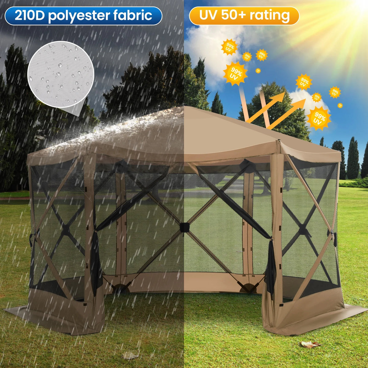 SANOPY 12'x12' Gazebo Outdoor Pop up Gazebo Screen Tent with 6 Sides Mosquito Netting Camping Gazebo Instant Shelter Glamping Tent with Carry bag, Ground Spike, Gray