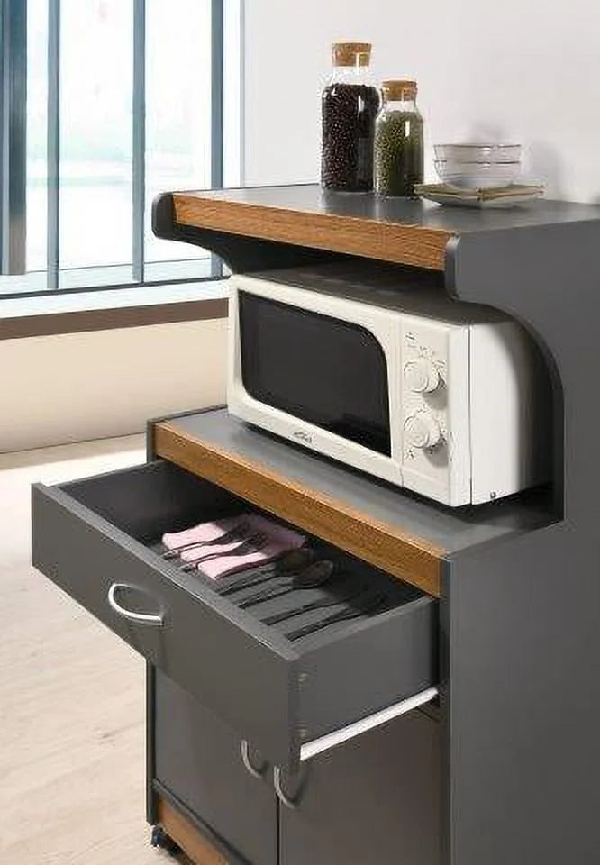 Hodedah Microwave Contemporary Wooden Kitchen Cart in Cherry Finish