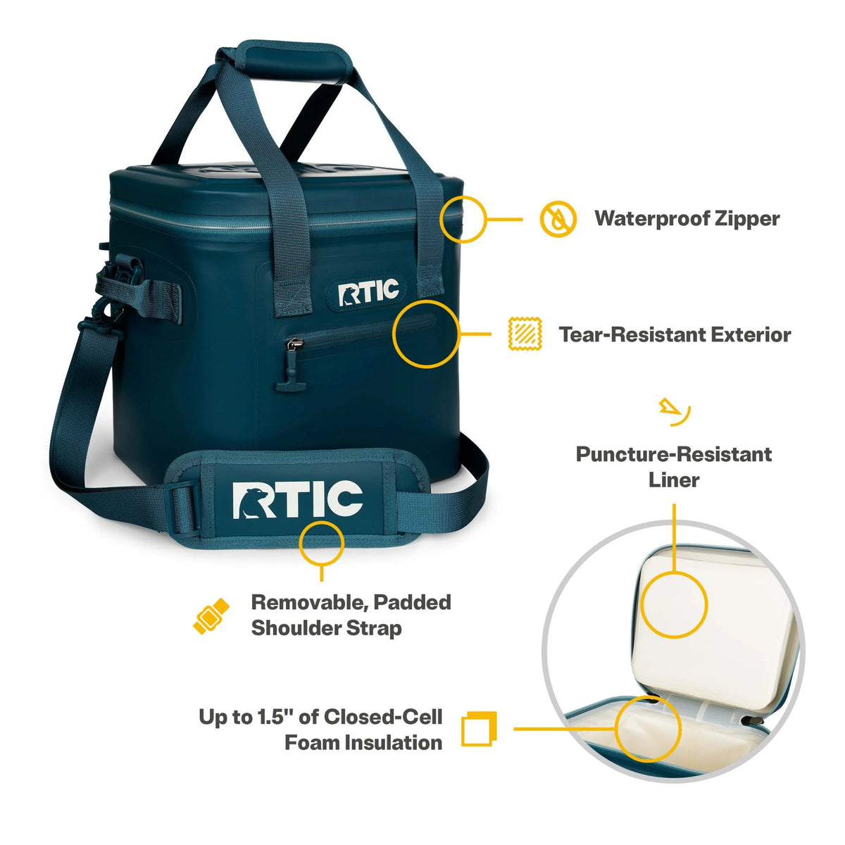RTIC 12 Can Ultra-Tough Soft Cooler, 10 Qt, Leakproof, Waterproof Zipper,  Black
