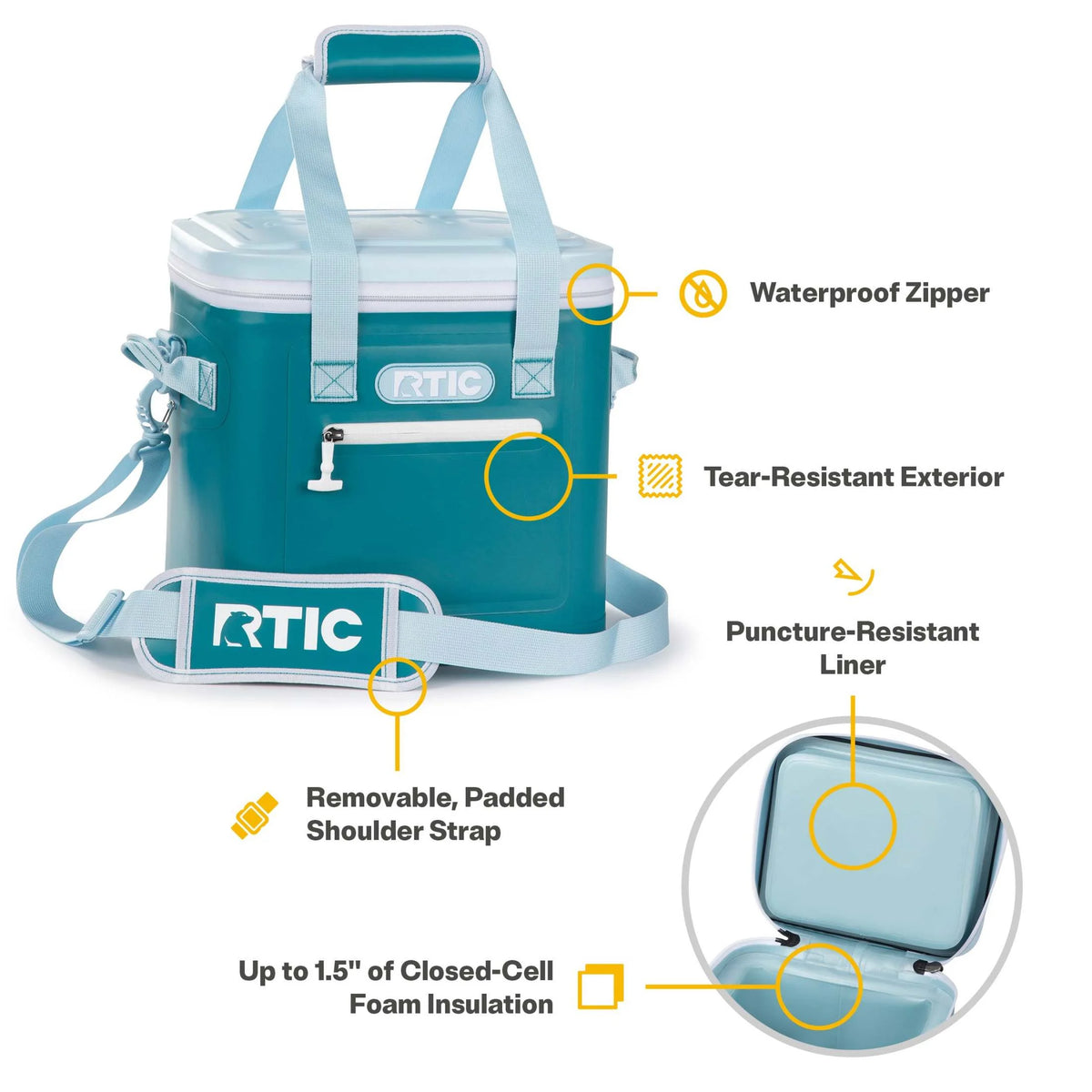 RTIC 12 Can Ultra-Tough Soft Cooler, 10 Qt, Leakproof, Waterproof Zipper,  Black