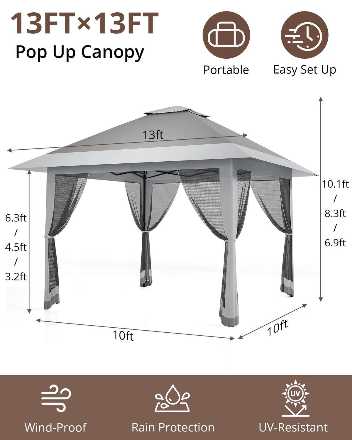 Accreate 13' X 13' Outdoor Patio Gazebo,Outdoor Canopy Tent with Mosquito Netting,Backyard Tent for Party, Wedding, Outdoor Dining, Patio, Backyard