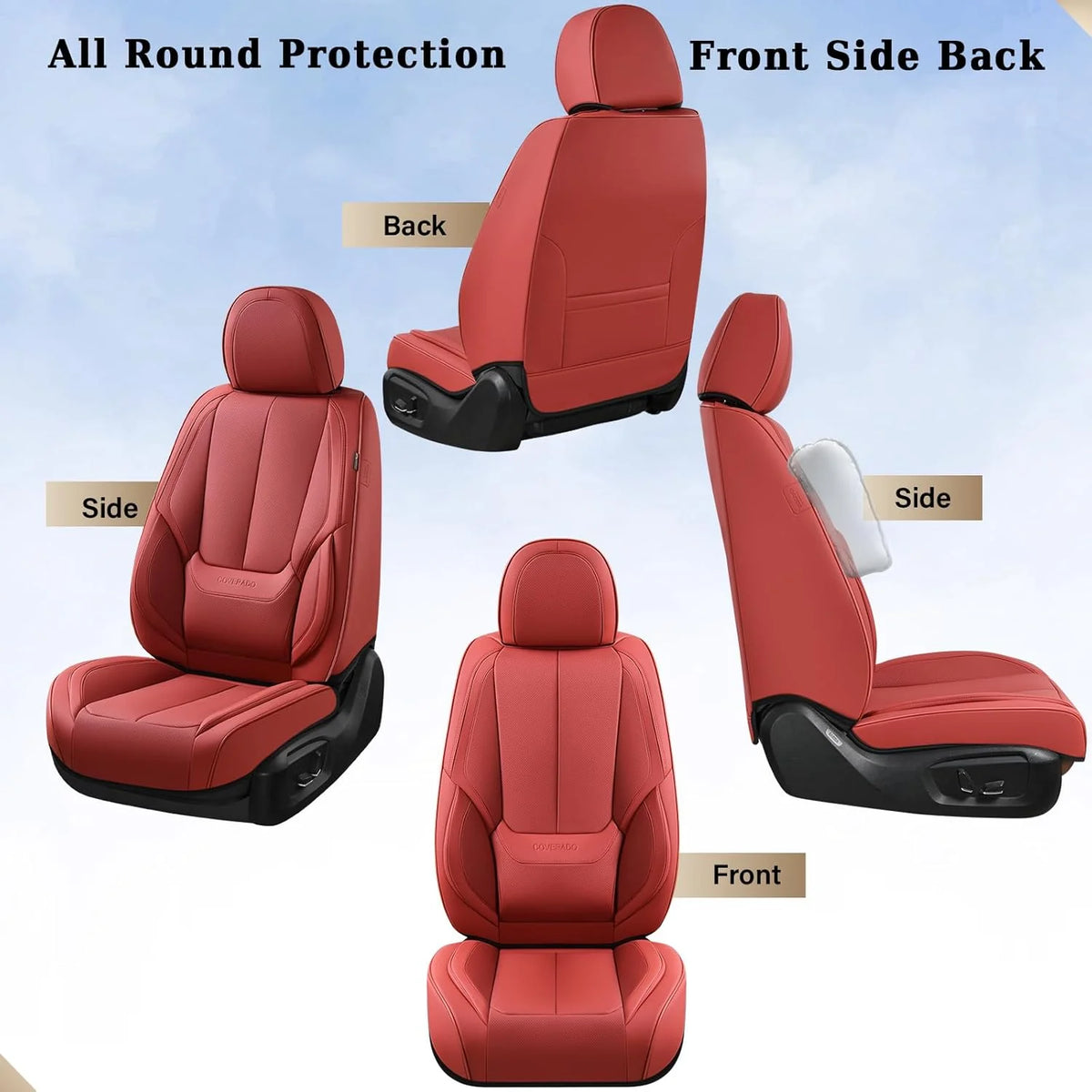 Coverado Black Front Car Seat Covers, Stylish Waterproof Premium Leather Automotive Seat Protectors, Airbag Compatible Auto Interior Accessories Universal Fit for Most Cars SUV Pick-up Trucks