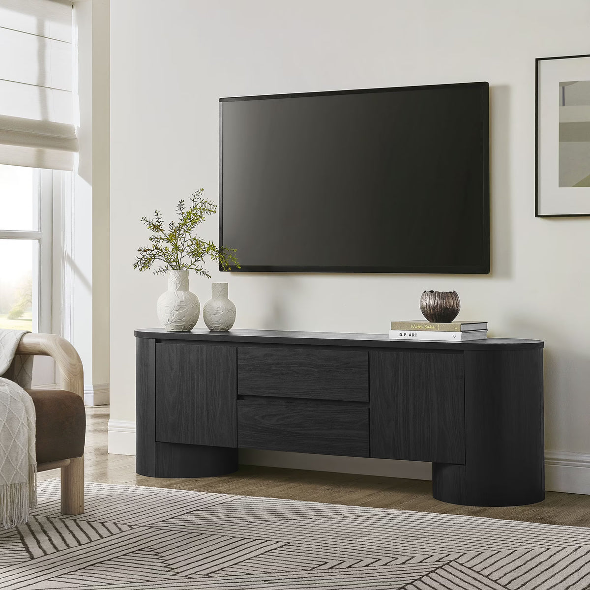 Modway Duval  71 Inch Oval  TV Cabinet in Black by Modway