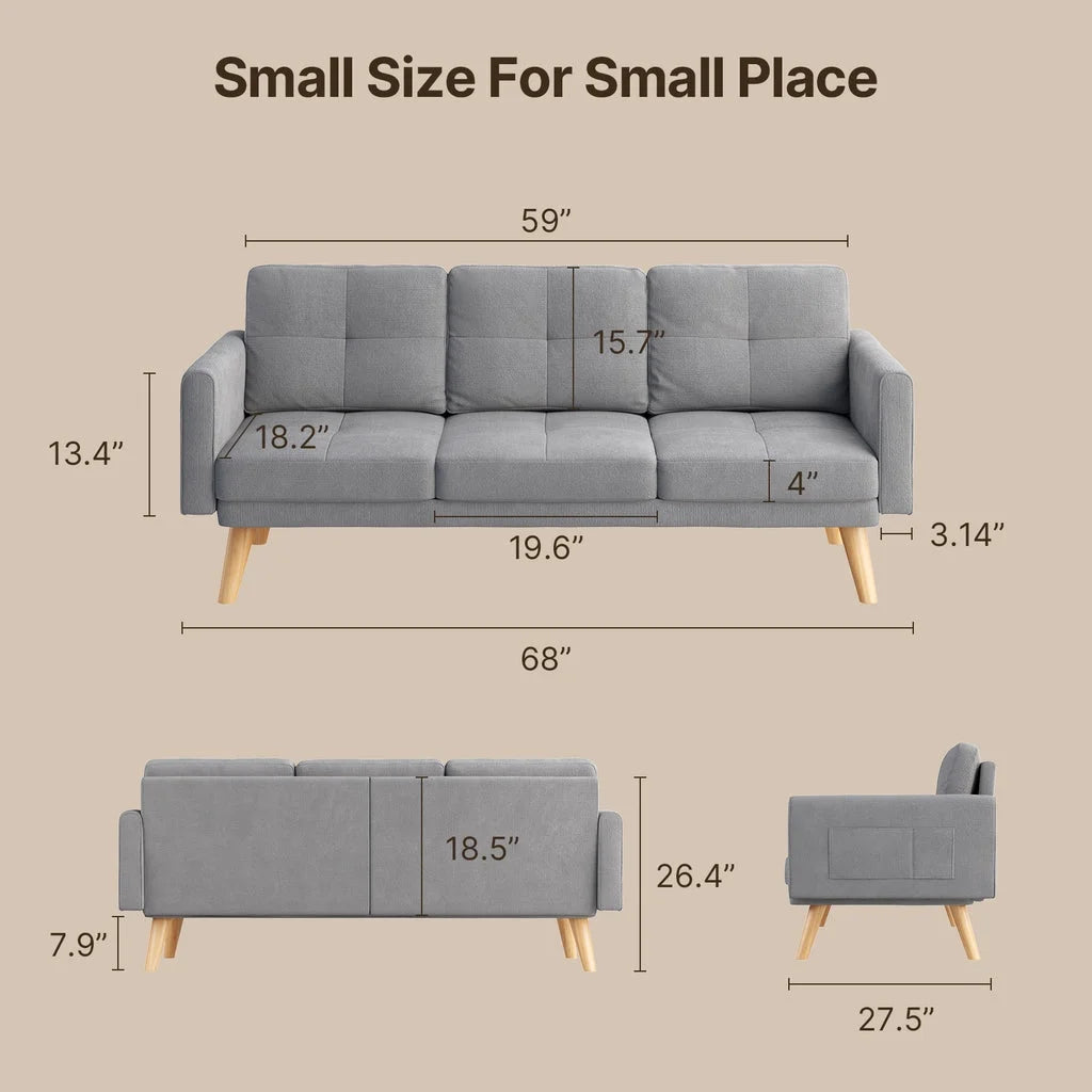 Aiho 82" L Modern Sofa, L-shaped Sofa with 3 Comfortable Pillows for Living Room, Apartment, Studio, Office - Dark Grey