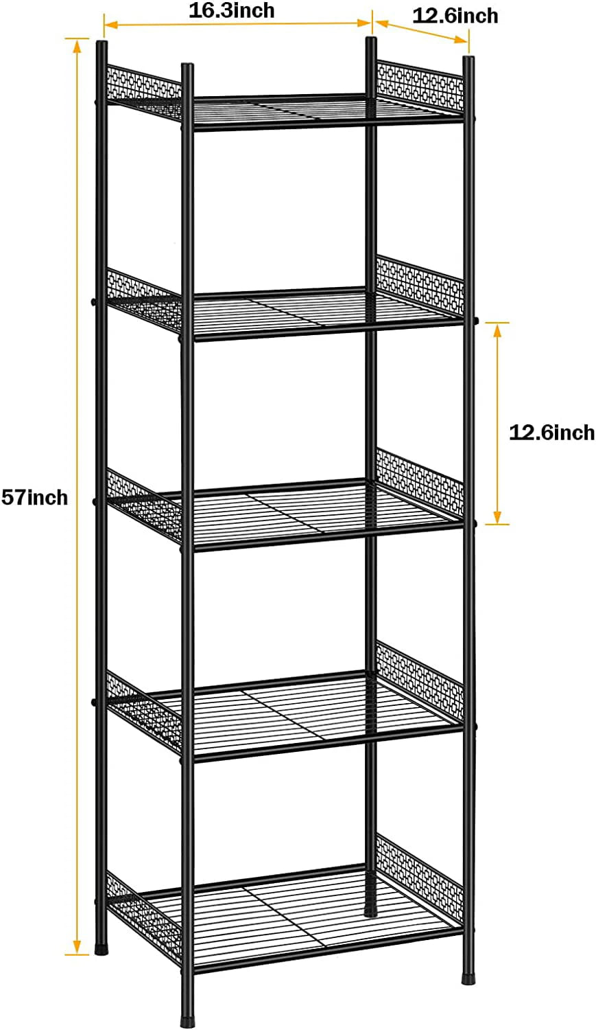 5 Tier Wire Shelving Unit Metal Storage Organizer Rack, Black, Set of 2