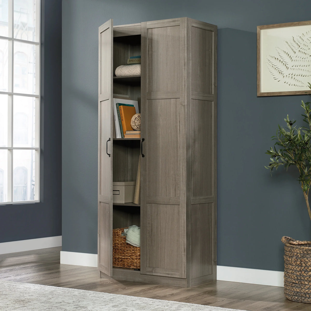 Sauder Select 2 Door Storage Cabinet, Reclaimed Pine Finish