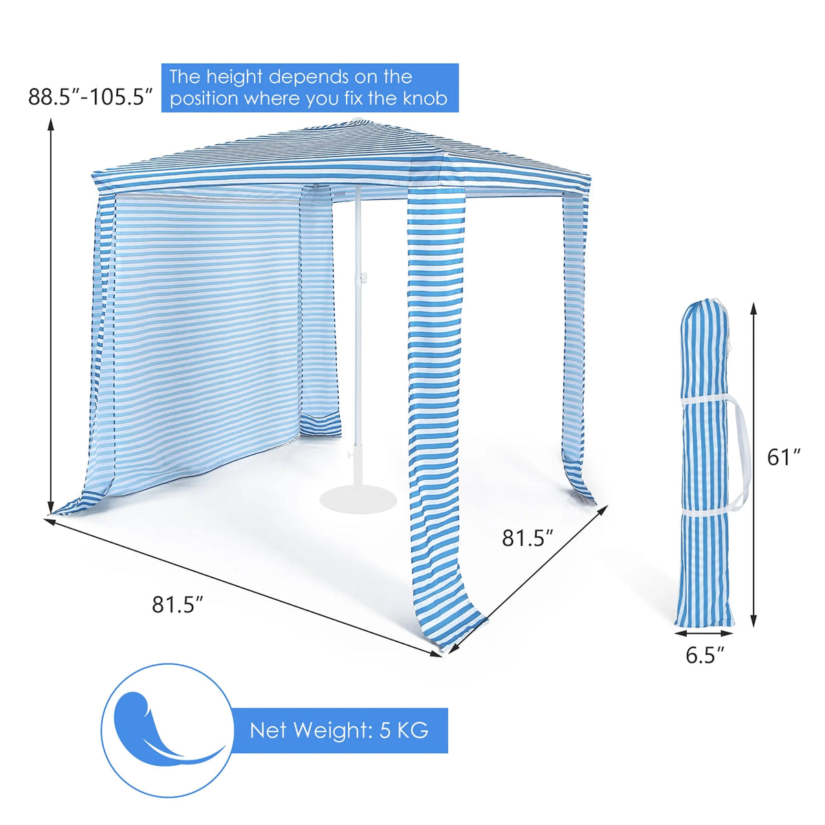 Costway 6.6' x 6.6' Foldable Beach Cabana Easy-Setup Beach Canopy W/ Carry Bag Blue
