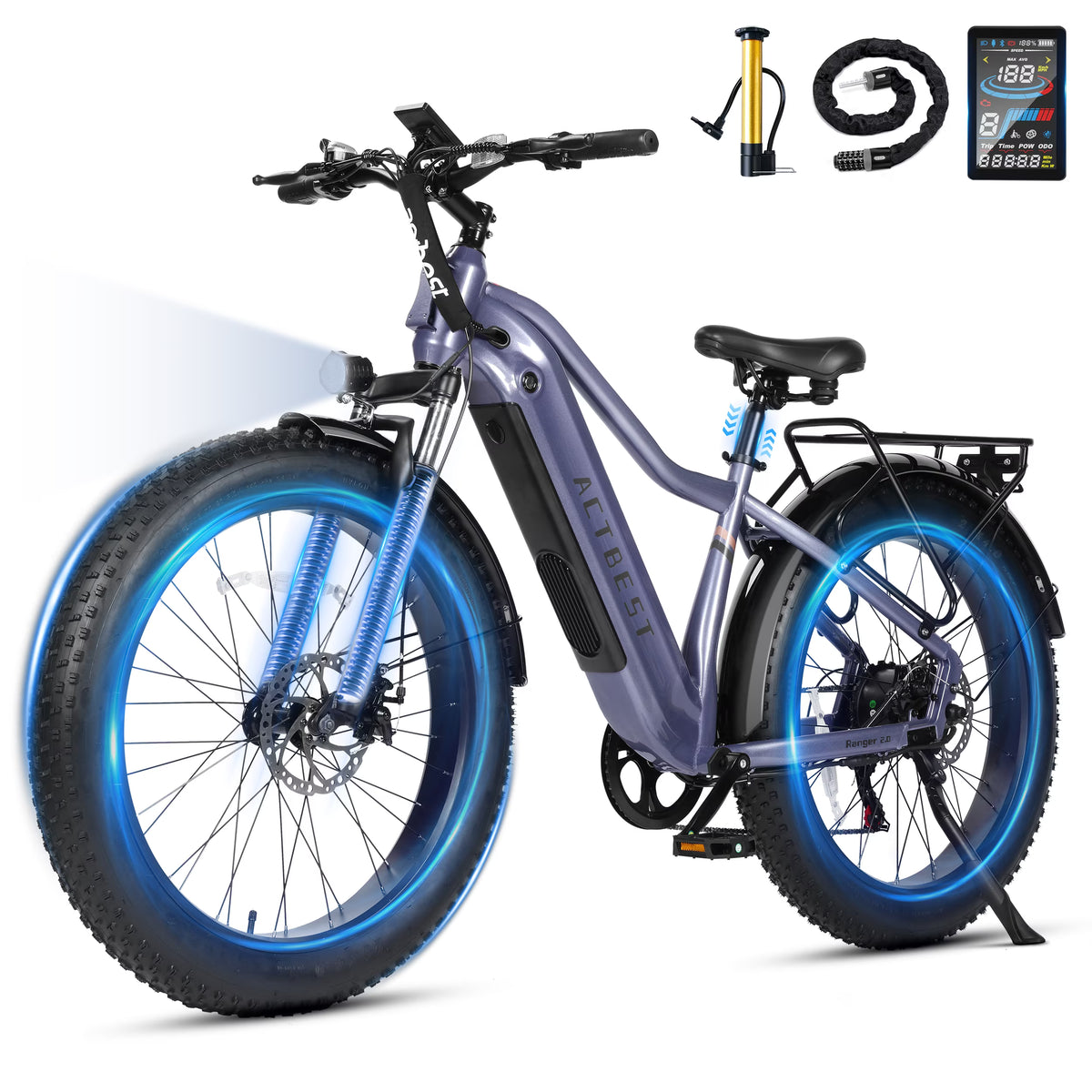 Actbest Electric Bike for Adults with Peak over 750W Brushless Motor, Over 20MPH Electric Mountain Bike, Removable Built-in Battery,26"×4 Fat Tires Ebikes for Adults,UL2849 (Gray)