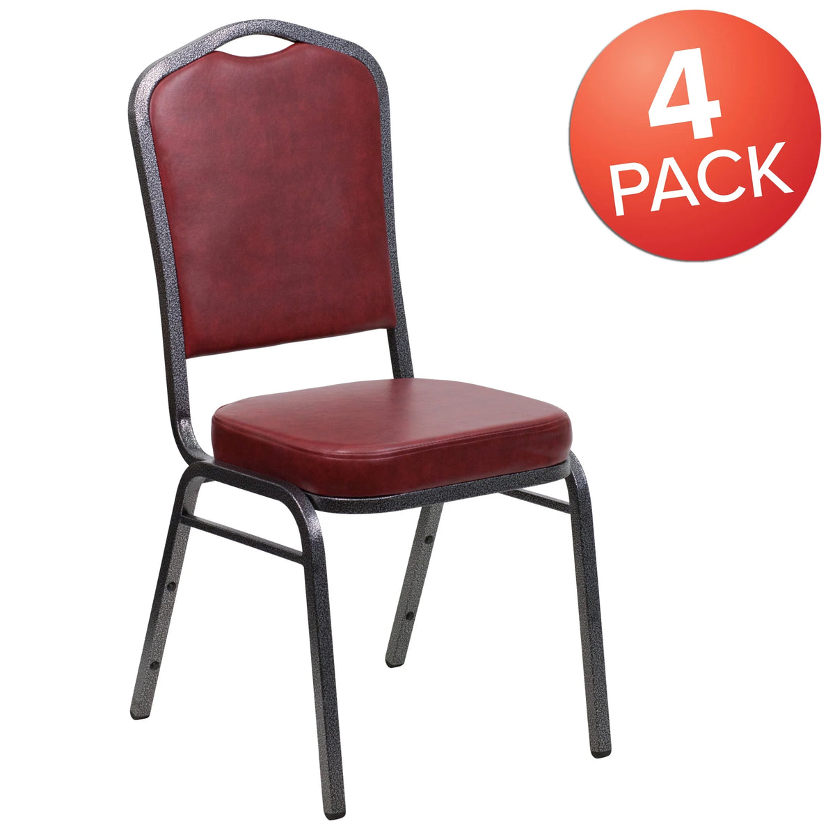 Emma + Oliver 4 Pack Crown Back Stacking Banquet Chair in Navy Vinyl - Silver Vein Frame