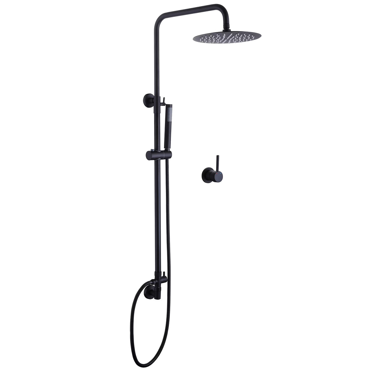 Brass Exposed Pipe Shower System, 10-inch Rainfall Shower Head with Handheld Shower Head with Rough-in Valve