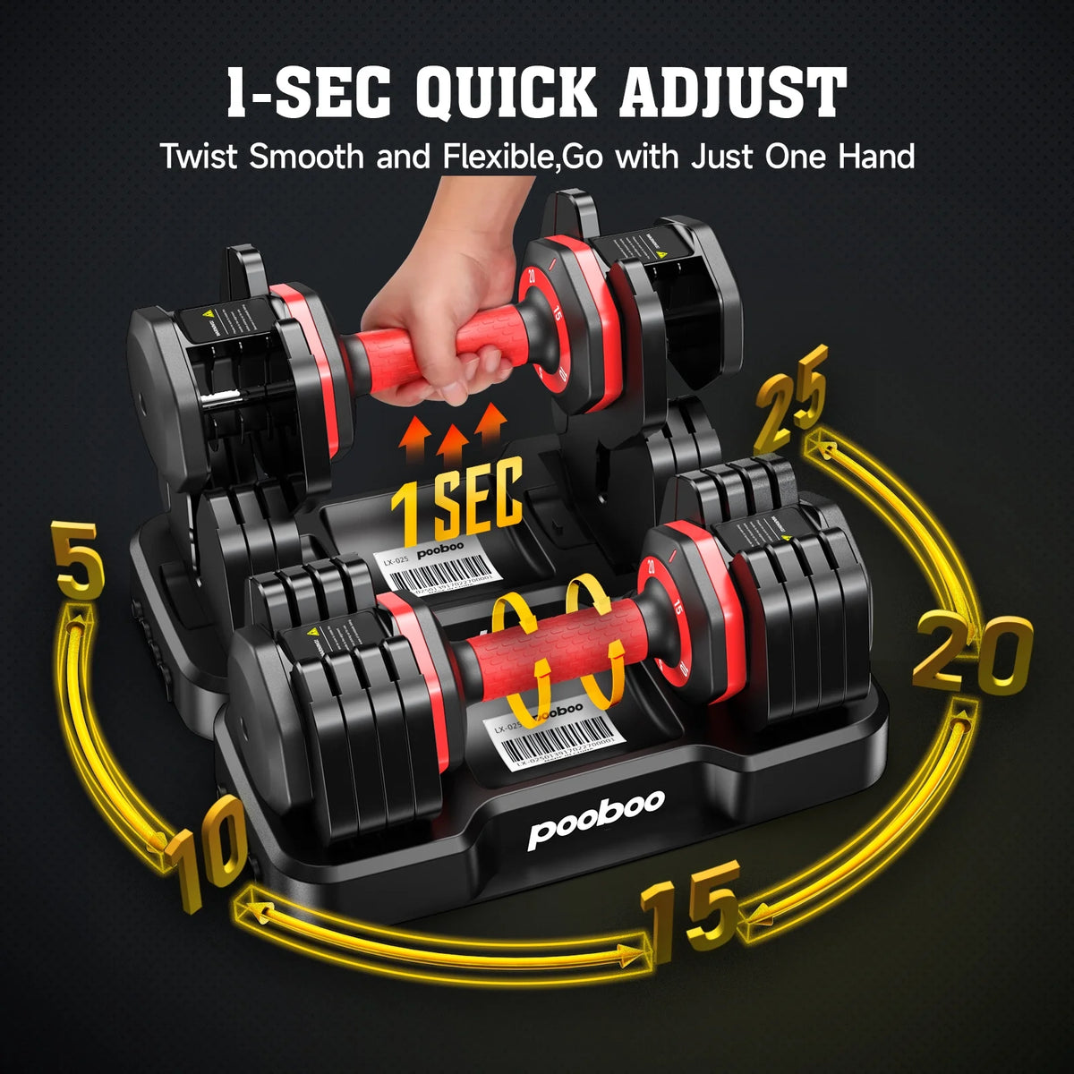 (1 Pair) LNOW 50lbs Quick Select Adjustable Dumbbells for Home Gym 5 in 1 Free Weights 5/10/15/20/25lb/50lb Dumbbell with Anti-Slip Handle, Suitable for Home Gym Exercise Equipment