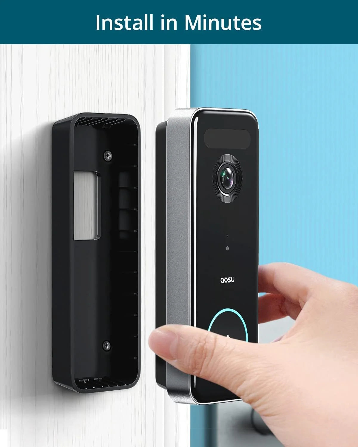 AOSU 2K Wireless Doorbell Camera with Chime, No Monthly Fee, 180-Day Battery Life, Wi-Fi Video Doorbell with PIR Motion Detection, IR Night Vision, 2-Way Audio, Work with Alexa & Google Assistant