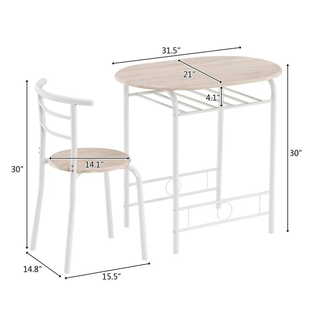 Winado 3-Piece Wooden Round Table & Chair Set for Kitchen, Dining Room White Frame